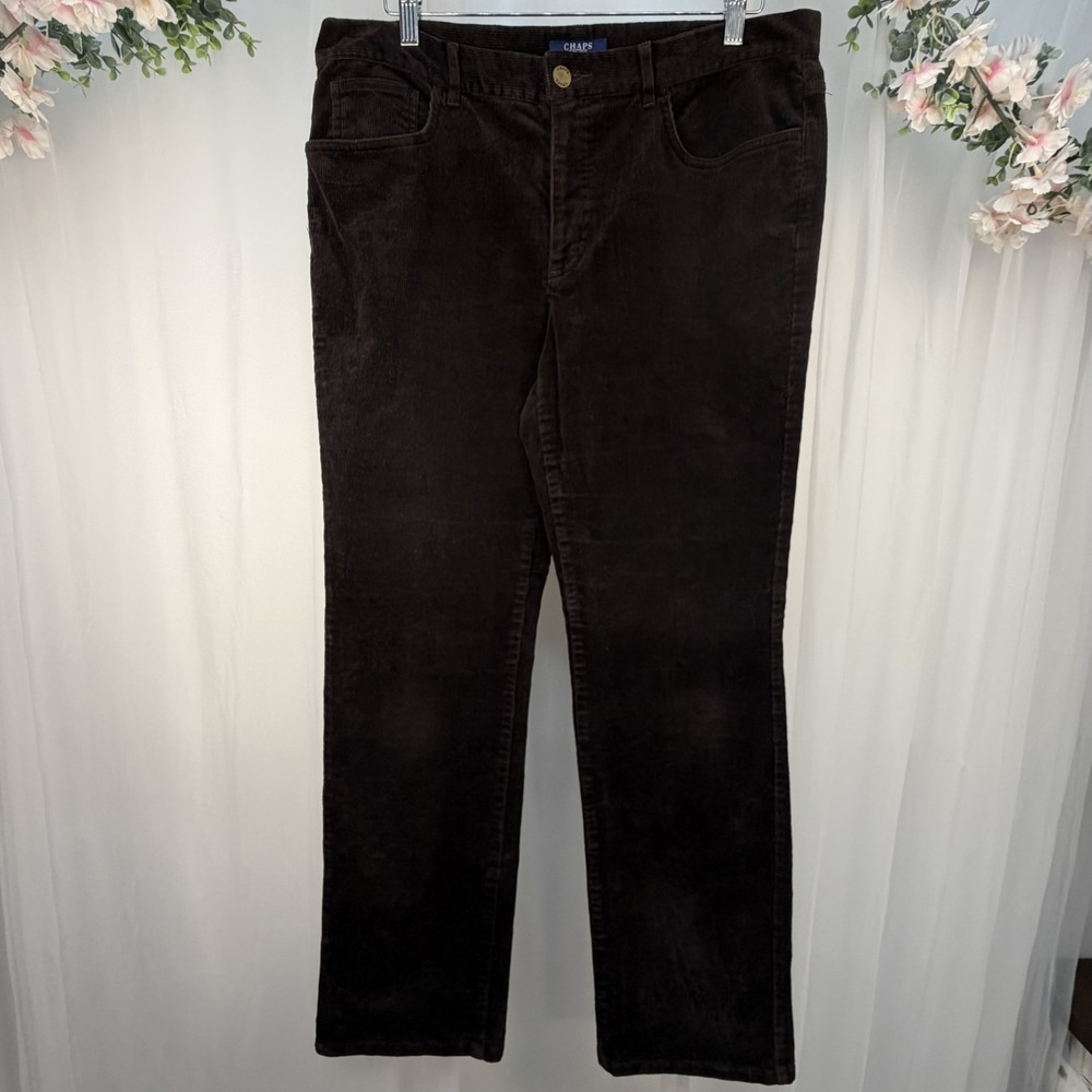 Chaps Women's Straight Leg Corduroy Jeans Stretch Size 12 Brown Solid Pockets